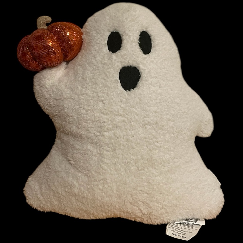 Ghost with sequin pumpkin decorative pillow